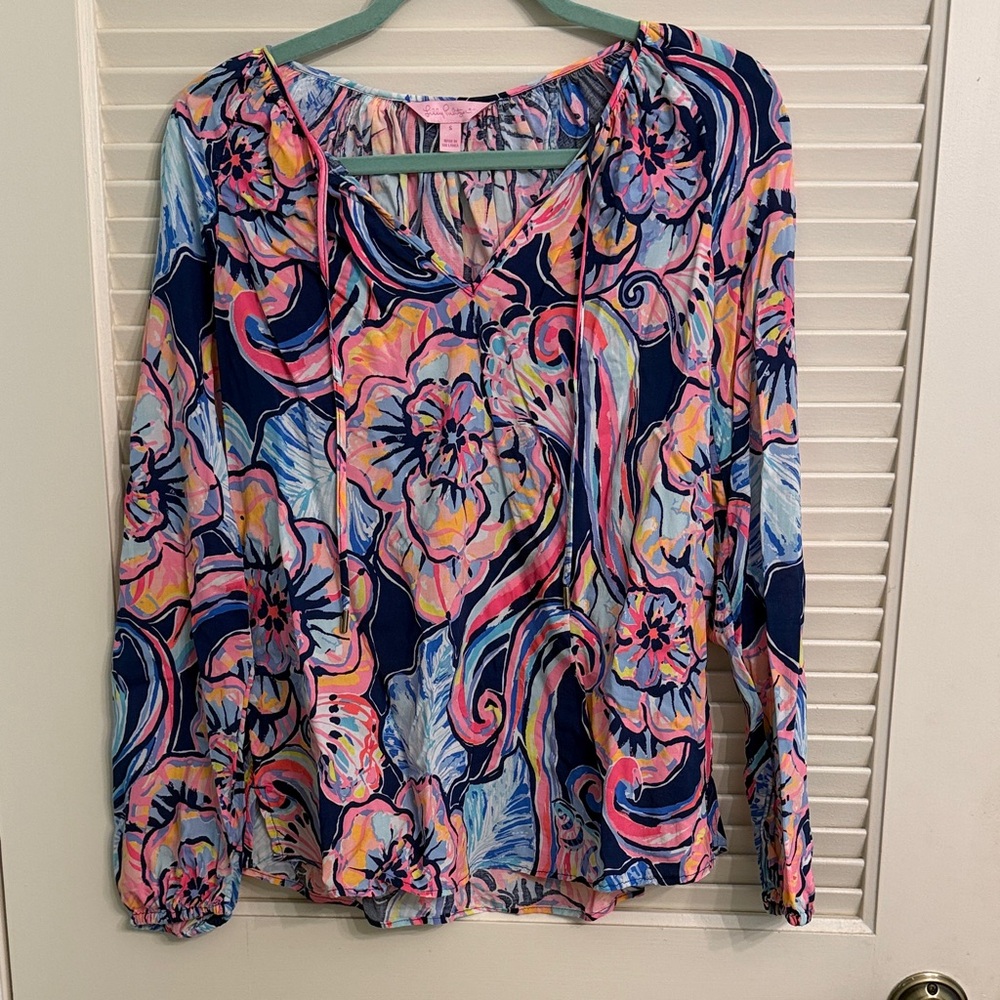 Lilly Pulitzer Willa Tunic Top Nauti Navy Boho Bateau Size Small - Picture 2 of 5